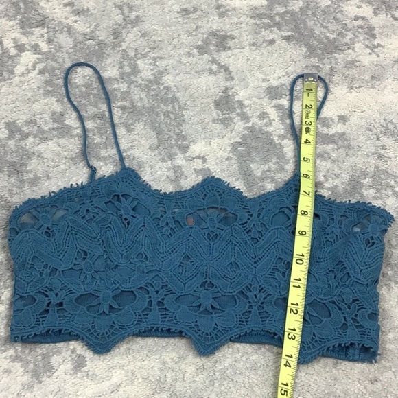 Free People FP One Athena Scallop Crochet Bralette Crop Top Boho Teal Blue Sz M - Picture 8 of 11